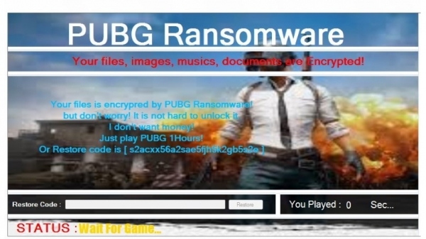랜섬웨어 PUBG Ransomware의 감염화면(출처= PCMag)